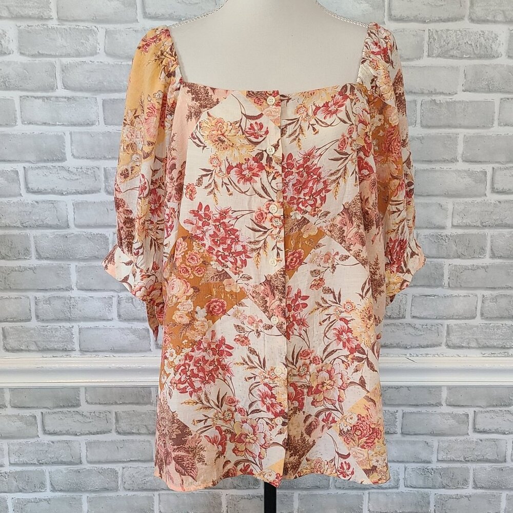 Lauren Conrad Floral 3/4 Sleeve Tunic Top Plus Size 2X Cottage Fall NEW
